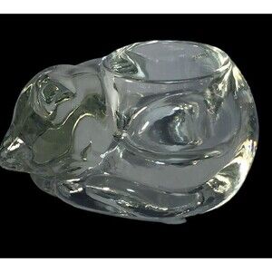Cat Glass Avon Candle Votive Tea Light Holder Vintage